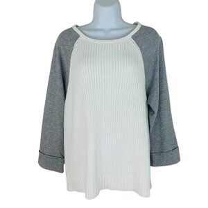 Two By Vince Camuto Women's Size M Ribbed Knit Terry Sleeve White Gray Sweater